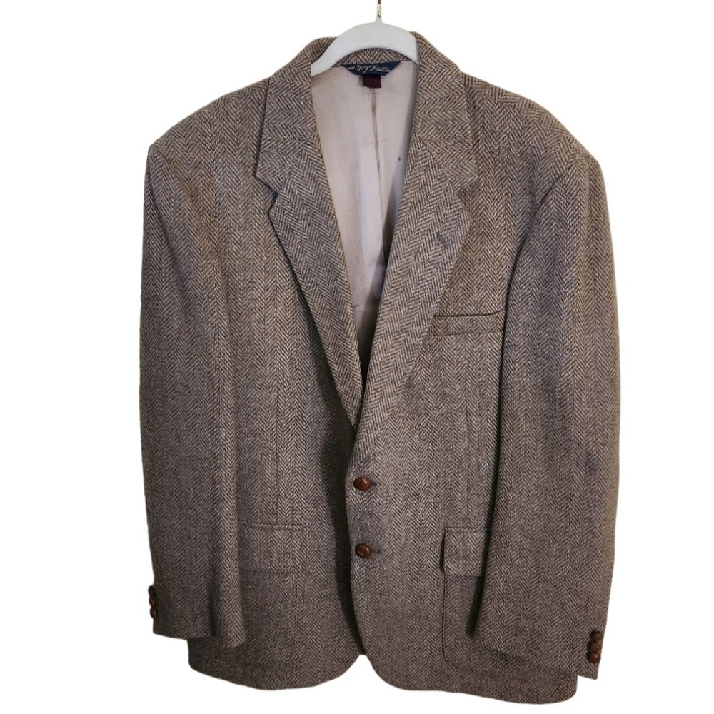 WFF By Farah Brown Wool Herringbone Tweed Sport Coat Blazer Size 44R